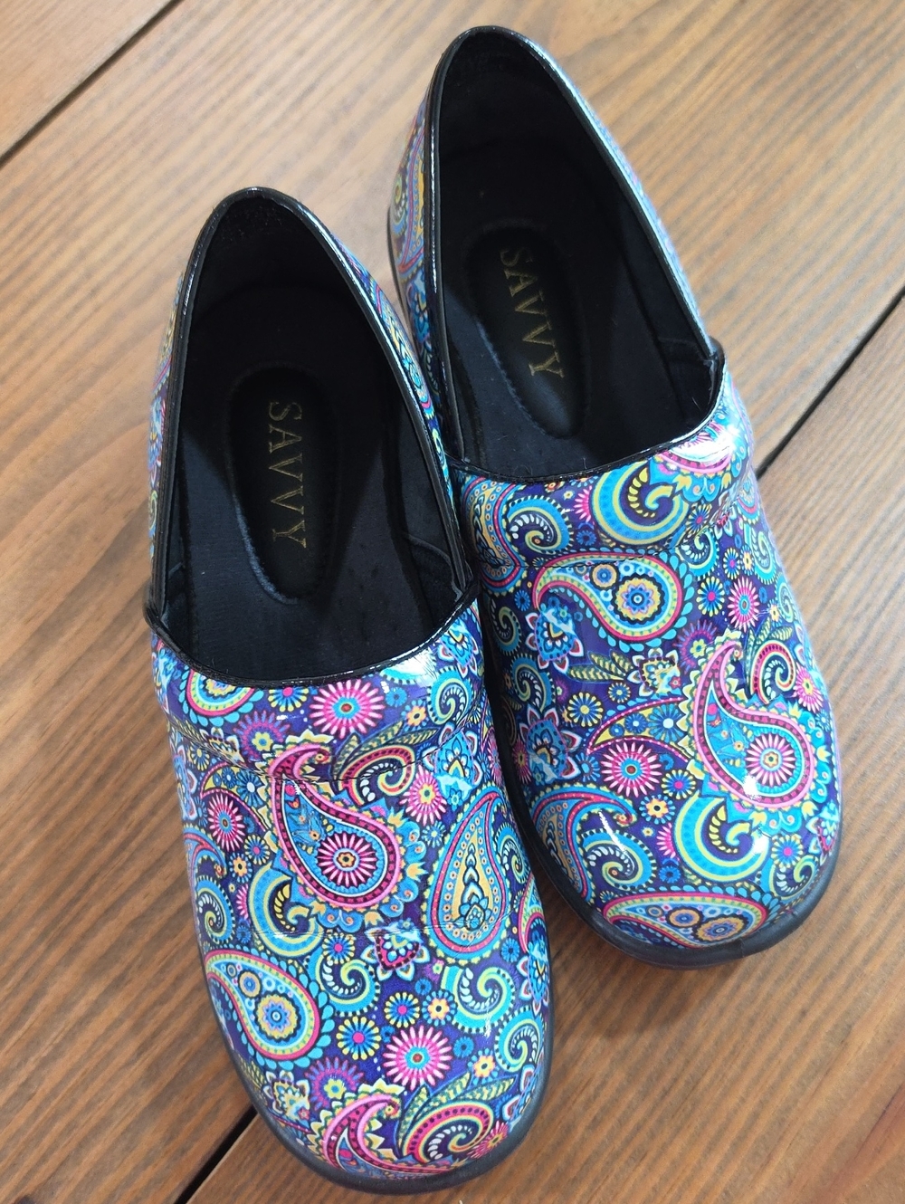 Savvy Paisley Slip-On Flats in Blue, Pink, Purple, Yellow & Green Size 7 1/2